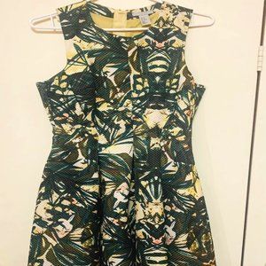 H&M Cocktail Sleeveless Dress with Green Leaf design, Size 10